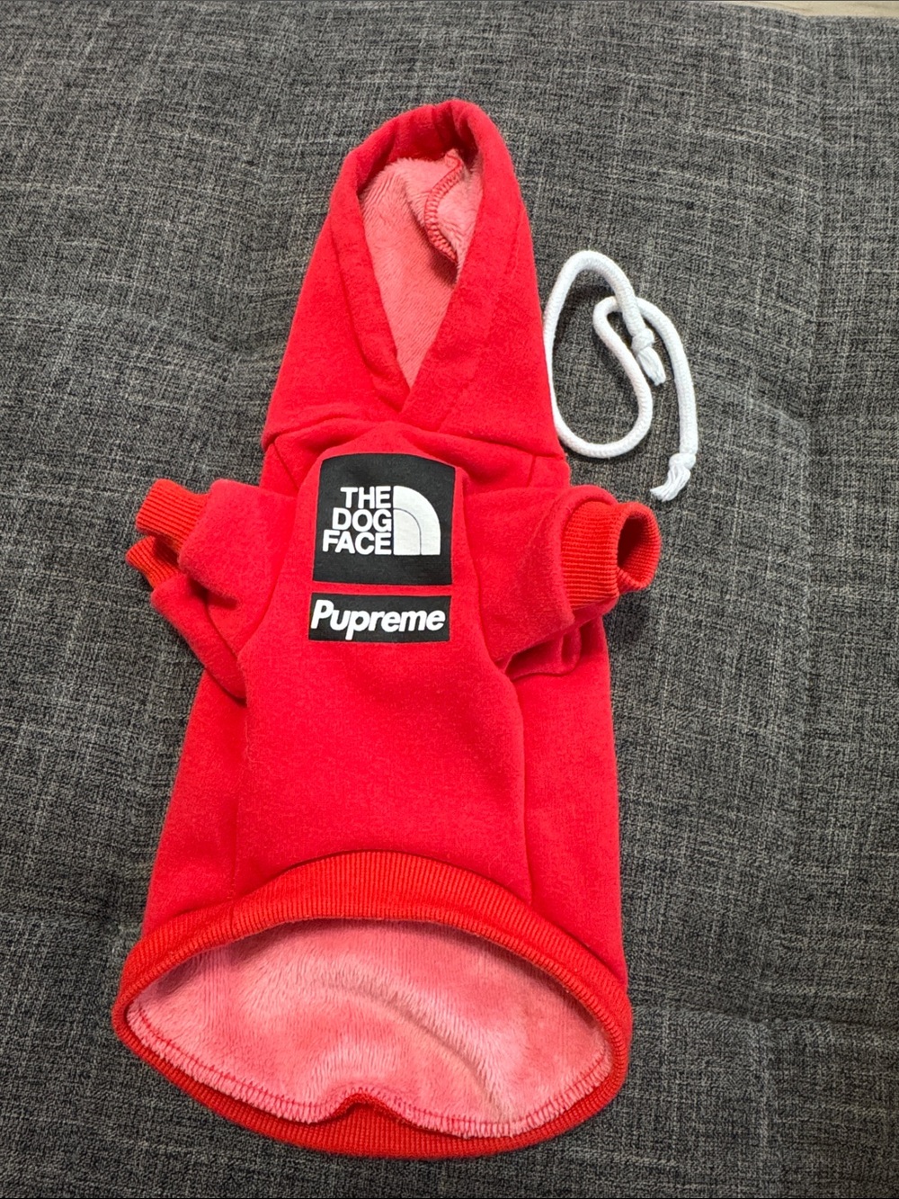 Pupreme The Dog Face Red Fleece Lined Dog Hoodie Size Small
